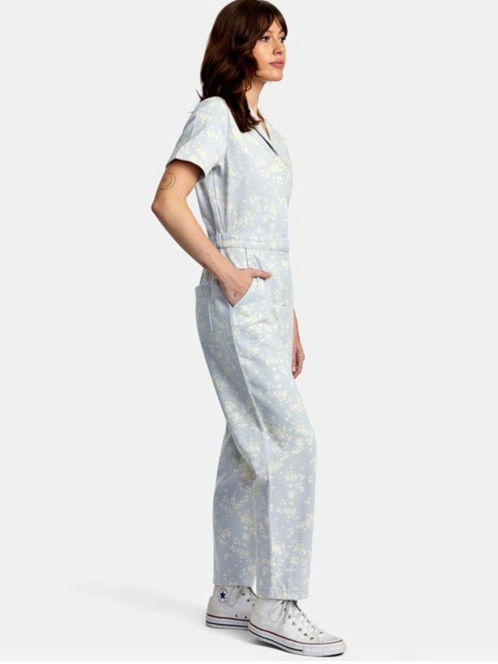 RVCA Light Blue Floral Jumpsuit